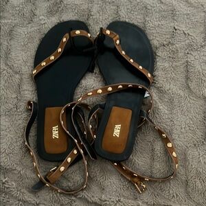 Zara Brown Gladiator Sandals with Gold Accents